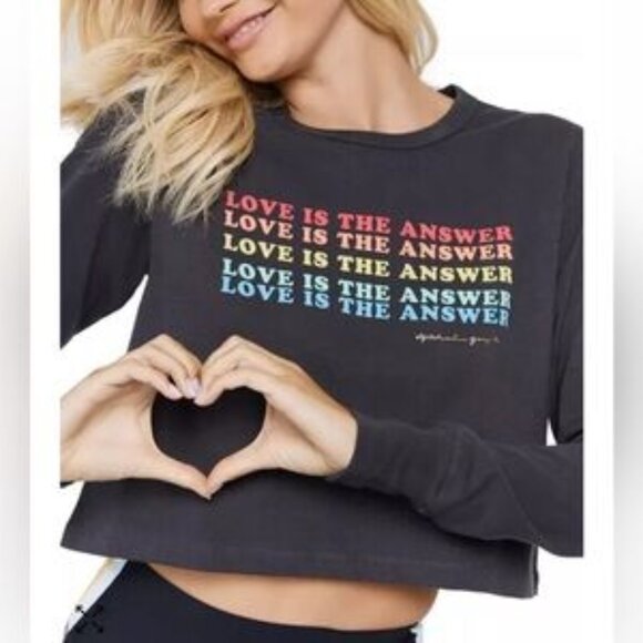 Spiritual Gangster Black Long Sleeve Crop Top & Love Is The Answer Graphic - Picture 1 of 9